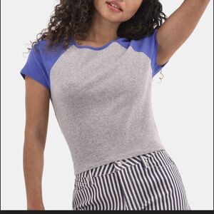 No Boundaries Gray & Blue Raglan Baby Tee | L (12–14)